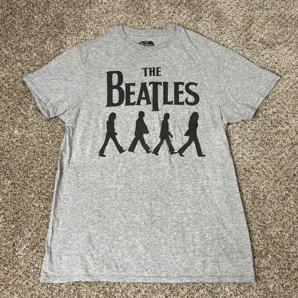 The Beatles Abbey Road Silhouette Graphic T-Shirt Gray Mens Medium Band Tee